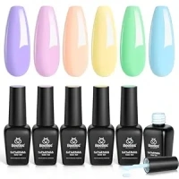 Beetles Pastel Gel Nail Polish, 6 Colors Macaron Pink Blue Green Yellow Purple Gel Polish Soft Pastel Gel Polish Soak Off Uv Gel Manicure Nail Art Design DIY Home Salon Gift for Girls Women