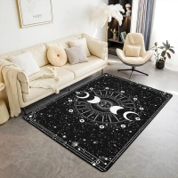 Erosebridal Sun Moon Area Rug 5x7,Stars Space Psychedelic Rug,Black White Sun and Moon Living Room Rugs for Kids Boys Teens Men,Hippie Twelve Constellation Accent Rug Set Non Shedding