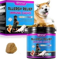 Dog Allergy Relief Chews, Dog Allergy Chews (150 Count), Itch Relief for Dogs, Omega 3 Fish Oil + Pumpkin Enzymes + DHA for Dogs, Anti Hot Spots + Seasonal Allergies, Skin & Coat Immune Health