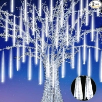 JJGoo 【2 Pack】 Christmas Lights Meteor Shower Rain Lights 20inch, Totally 20 Tube 720 LEDs Icicle Lights Outdoor Raindrop Lights for Xmas Halloween Wedding Party Tree Holiday Decoration, White