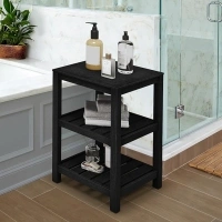 DWVO 3 Tier Corner Shelf Poly Lumber Water Resistant Bathroom Shelf Organize Rectangle Night Stand Small End Table for Bathroom, Backyard, Porch, Balcony,Living Room and, Bedroom Black