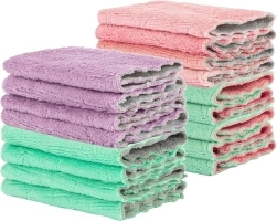 Coral Velvet Dish Towels - 17PCS Super Absorbent Kitchen Towels Microfiber Washcloths Cleaning Rags, Washable Quick Drying Household Reusable Dish Cloths for Daily Kitchen Cleaning, Bathroom