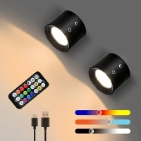 Rechargeable Battery Operated Wall Sconces/Lights with Remote and Touch Control, RGB Magnetic Wall Mounted Lamp for Bedroom/Reading, Dimming/Removable/Wireless, 2 PCS