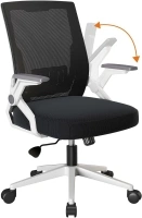 COMHOMA Office Chair with Flip-up Armrests Ergonomic Computer Desk Chair Foldable Mesh Task Chair with Wheels Adaptive Lumbar Support Swivel Tilt Comfortable Study Chair for Student, White