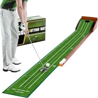 Putting Green,Golf Putting mat,Portable Indoor Golf Putting Green - Easy to Assemble, Automatic Ball Return, Wrinkle-Free Natural Rubber Mat, Solid Wood Construction