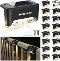 JACKYLED 16 Pack, Step Lights Waterproof LED Solar Power Outdoor Fence Light for Deck Stair Railing, Outside Lighting for Wall Garden Backyard Patio Balcony Decor