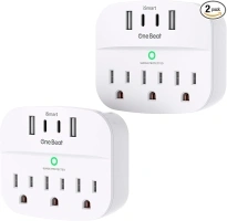 2 Pack Multi Plug Outlet Splitter with USB, Surge Protector Outlet Extender with 3 Wall Outlets 4 USB Wall Charger(2 USB C), 490 Joules, ETL Listed, Small Outlet Adapter Plug Extender for Travel,White