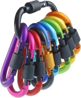 10 Pack Aluminum D Ring Key Rings Hiking Clips Locking Carabiner for Hiking Camping Fishing and Outdoor Use，Clips with Screw Gate Multicolored