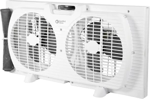 Comfort Zone Twin Window Fan with Quiet Setting, Reversible Airflow Control, 9 inch, 3-Speeds, Expandable, Exhaust, Dual Fan, Airflow 9.84 ft/sec, Ideal for Home, Kitchen, Bedroom & Office, CZ319WT2