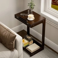 C-Shaped End Table, Small Side Table for Couch, Bamboo Sofa Table for Living Room, Bedroom, Bedside, Rustic Brown and Black (Brown)