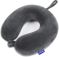 Travel Pillow Memory Foam for Airplanes - Neck Pillow for Traveling, Car, Home, Flight Pillow for Sleeping with Attachable Snap Strap Soft Washable Cover, Provide Head Neck Support Rest, Dark Gray