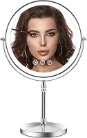 9" Large Lighted Makeup Mirror, 1X/10X Magnifying Makeup Mirror with 3 Colors Dimmable Lightning, 80 LED Lights, 360°Rotation Double Sided Standing Vanity Mirror