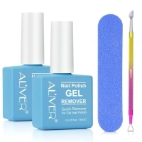 Gel Nail Polish Remover 2 Pack, Peel off in 3-5 Min, Quick & Easy Removes Gel Nail & Acrylic Nails with Sponge Nail File + Nail Polish Scraper, Do Not Hurt Your Nails