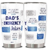 Emergency Dad Jokes Tumbler Cup 20Oz Double Wall Vacuum Insulated Thermos Travel Mug for Best Ever Dads Daddy Father Gag Gift Funny Birthday Presents Christmas From Daughter Son