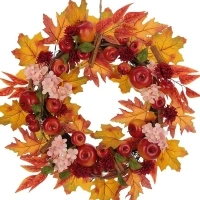 Fall Wreaths for Front Door, Artificial Apple Autumn Wreath, Maple Leaves Dahlia Hydrangea for Harvest Thanksgiving Indoor Outdoor Outside Decorations, 24 Inches