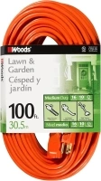 Woods Outdoor Extension Cord, 100 Ft 16 Gauge 3 Prong, Lawn & Garden, Orange, 0269