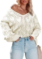 Dokotoo Fall Sweaters Round Neck Crochet Hollow Out Cute Winter Pullover Sweaters for Women Trendy 2024