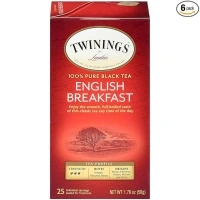 Twinings English Breakfast Individually Wrapped Tea Bags, 25 Count (Pack of 6), Caffeinated, Flavourful, Robust Black Tea, Enjoy Hot or Iced