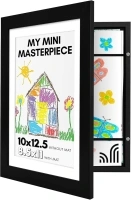 Americanflat 10x12.5 Kids Art Frame - Front Loading Picture Frame - Use as 8.5x11 Frame with Mat or 10x12.5 Frame Without Mat - My Mini Masterpiece - Holds 100 Artworks - Black