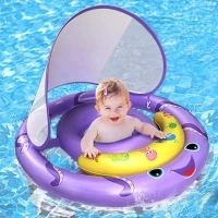 Baby Pool Float with Removable UPF50+ Sun Protection Canopy, Octopus Baby Swim Floats for 6-24 Months Infant, Extra Wide Dual Design, Adjustable & Breathable Seat