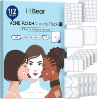 LitBear Large Pimple Patches (7 Sizes 112 Patches), Big Acne Patches, XL Hydrocolloid Bandages for Full Face, Forehead, Chin, Nose, Body, Back, Neck & Chest, Oval, Moon, Square hydrocolloid Patch