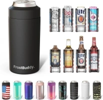 Frost Buddy Universal Can Cooler - Fits all - Stainless Steel Can Cooler for 12 oz & 16 oz Regular or Slim Cans & Bottles - Stainless Steel