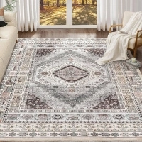 Washable 6x9 Area Rugs for Living Room: Vintage Boho Bohemian Moroccan Floral Soft Large Rug Indoor Floor No Slip Thin Rugs Carpet for Bedroom Dining Room Aesthetic Decor - Grey Brown