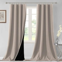 H.VERSAILTEX 100% Blackout Curtains for Bedroom Thermal Insulated Blackout Curtains 96 Inches Long Rod Pocket/Clip Rings Curtains for Living Room with Black Liner 2 Panels, Natural Sand