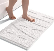 QJHOMO White Bathroom Rugs Chenille Bath Mats for Bathroom Non Slip Floor Mat, Thick Soft Shaggy Bath Rug, Super Absorbent Bathmat Quick Dry, Machine Washable Microfiber Rugs for Shower, 20 x 32 Inch