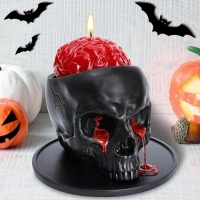 Halloween Decorations Indoor - Halloween Candle, Skull Bleeding Candle Gothic Decorations for Home Table Bar Indoor Room - Scary Halloween Decorations Indoor, Black