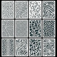 Rolin Roly 12PCS Leopard Painting Stencils Animal Skin Print Stencil Reusable Stripe Painting Templates for Drawing Tracing DIY Furniture Wall Floor Decor 8.3X5.9inch (12Pcs Leopard)