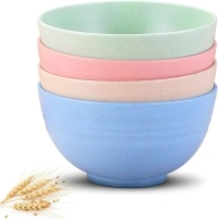 Unbreakable Cereal Bowls,Reusable Wheat Straw Bowl,Dishwasher and Microwave Safe- BPA Free,4 Colors Cereal Reusable Dinner Bowls 4 Set, (Classic Bright, 5.3 inch)