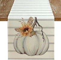 ARKENY Fall Pumpkin Table Runner 13x72 Inches, Stripe Holiday Indoor Outdoor Table Decoration for Home