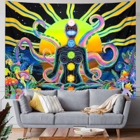 Ameyahud Blacklight Seven Chakra Tapestry UV Reactive Zen Tapestry Neon Yoga Meditation Tapestry Trippy Octopus Tapestry Starry Night Tapestry Psychedelic Sun Tapestry Wall Hanging Decor for Home