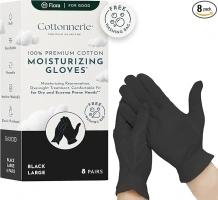 Gaxcoo Cottonnerie Large Black 8 Pairs 100% Premium Cotton Moisturizing Gloves for Dry Hands & Eczema | Overnight Lotion Treatment for Women & Men | Reusable,Free Washing Bag