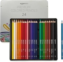 Amazon Basics - Premium Colored Pencils, Soft Core, 24 Count (Pack of 1), Multicolor