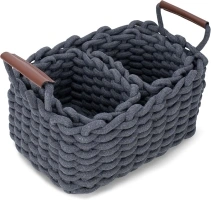 Nat & Jules Thick Woven 12 x 10 Polyester Knit Nesting Baskets Set of 3 - Organize Your Home Linen Closet, Storage Shelves, Bathroom Cabinets or Living Room in Style, Grey