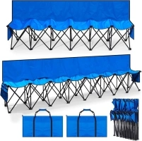 2 Size Portable Folding Soccer Bench Chair with Back Team Sports Sideline Bench Chair for Football Camp Travel Outdoor Foldable Seating Camping with 2 Storage Bags(6 Seats, 8 Seats,Blue)