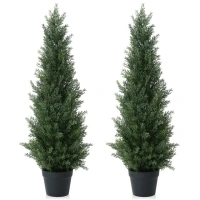 Artificial Cedar Tree 2 Pack 3 ft Outdoor Artificial Topiary Cedar Plants Fake Tree UV Rated Potted Plants for Porch Decor Faux Pine Tree for Perfect Housewarming Gift