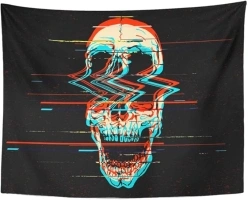 Emvency Tapestry Artwork Wall Hanging Blue Horror Digital Glitch Screaming Skull Green Scary 60x80 Inches Tapestries Mattress Tablecloth Curtain Home Decor Print