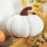 Phantoscope Teddy Fleece Pumpkin Throw Pillows Ultra Soft Sherpa Decorative Cute 3D Shaped Cushion, White, 6 x 12 inches