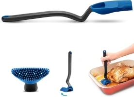 Dreamfarm Brizzle Flexible Sit-Up Scoop, Baste, Drizzle Brush for Sauce, Dressing, Marinade with In-Built Head Rest Classic Blue