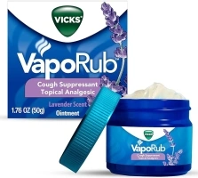 Vicks VapoRub, Lavender Scent, Cough Suppressant, Topical Chest Rub & Analgesic Ointment, Medicated Vicks Vapors, Relief from Cough Due to Cold, Aches & Pains, 1.76oz