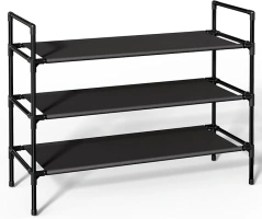 Shoe Rack with Non-Woven Fabric - X-Large Shoe Organizer, 3-Tier Shoe Storage Rack, Sturdy Shoe Rack for Closet, Garage & Corridor, Stackable Shoe Rack for Entryway, Black