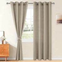 Hiasan Light Filtering Curtains for Living Room 84 inch Length, Grommet Privacy Semi Sheer Curtain with Tiebacks for Dining Room, Office, 1 Panel, W52 x L84, Natural