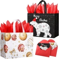 STYPOP 13" Christmas Gift Bags for Christmas Presents,2 Large Holiday Gift Bags with Tissue Paper,Reusable Christmas Bags Non-woven Xmas Gift Bags with Handles for Christmas Xmas Holiday Winter