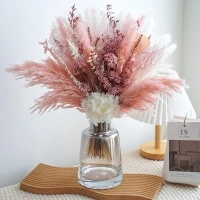 Natural Dried Pampas Grass Bouquet, Boho Home Decor Bouquet, Pink Pampas Grass Decor, Dried Floral Arrangement for Home Wedding Table Centerpiece Decorations