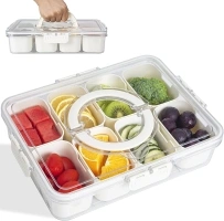 Divided Serving Tray with Lid and Handle, Snackle Box Snack Containers Organizer for Food Pans Charcuterie Sandwich Station Veggi Fruit Vegetable Candy Food Storage for Travel Beach