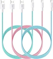 [MFi Certified] Lightning Charger Cable for Apple Nylon Braided Fast Charging Cord Compatible with iPhone 14 13 12 11 Pro Max XR XS X 8 7 6 Plus SE iPad and More (Green Blue Pink - White)