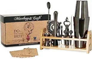 Mixology & Craft Bartender Kit - 13 Piece Set Including Stainless Steel Cocktail Making with Bar Stand & Boston Shaker, Perfect for Drink Mixing at Home, Plus Exclusive Recipe Cards